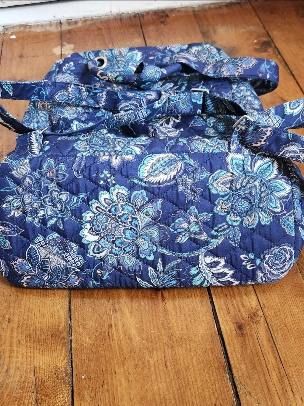 Waverly Navy Blue Floral Paisley Quilted Backpack
